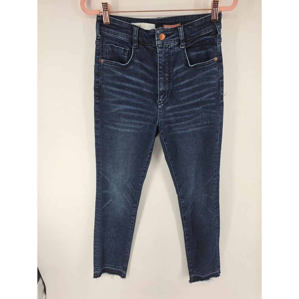 Anthropologie Pilcro High Rise Skinny Jeans Dark Wash Raw Hem Whiskered 27